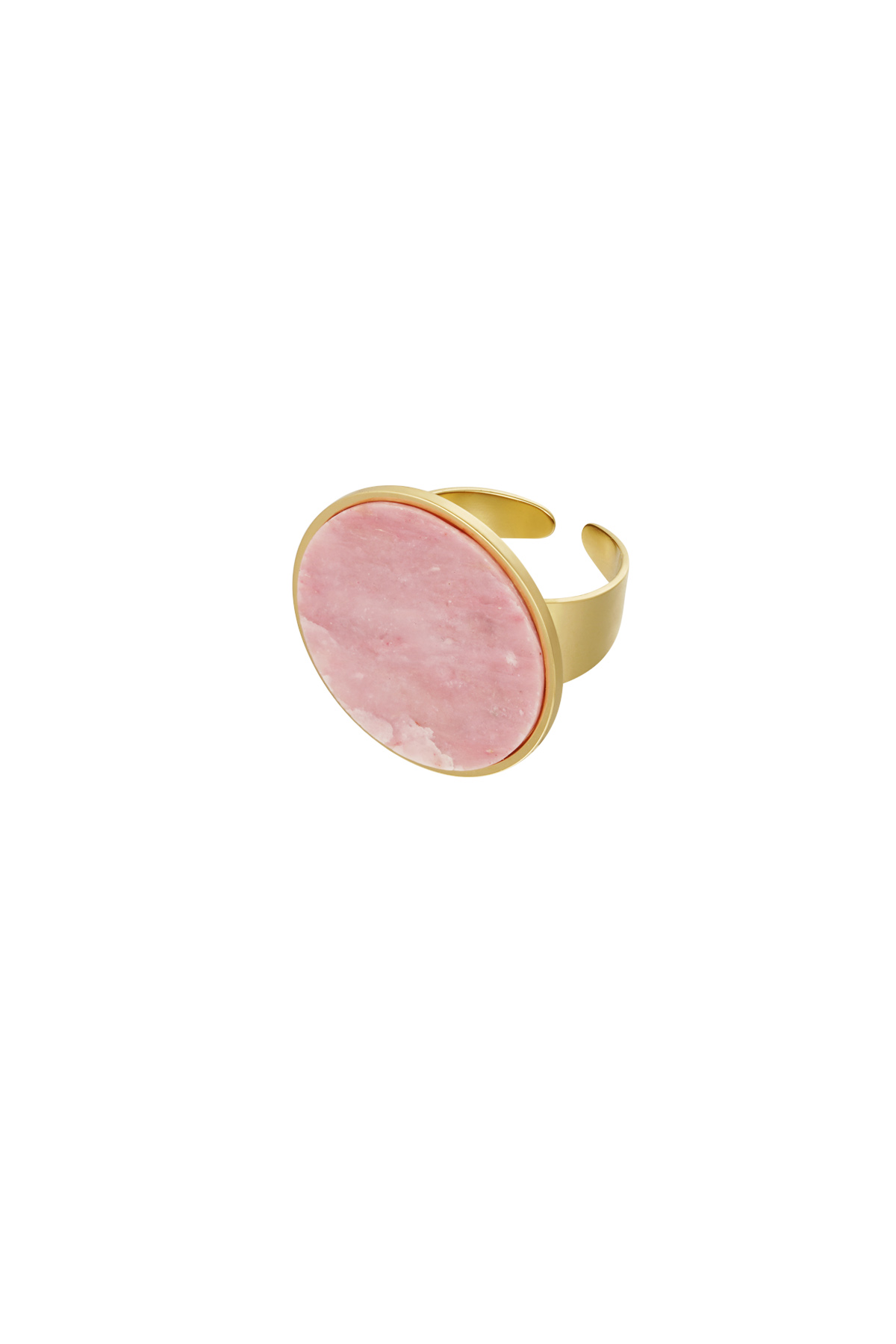 Ring runder Stein - Goldfarbe/Rosa