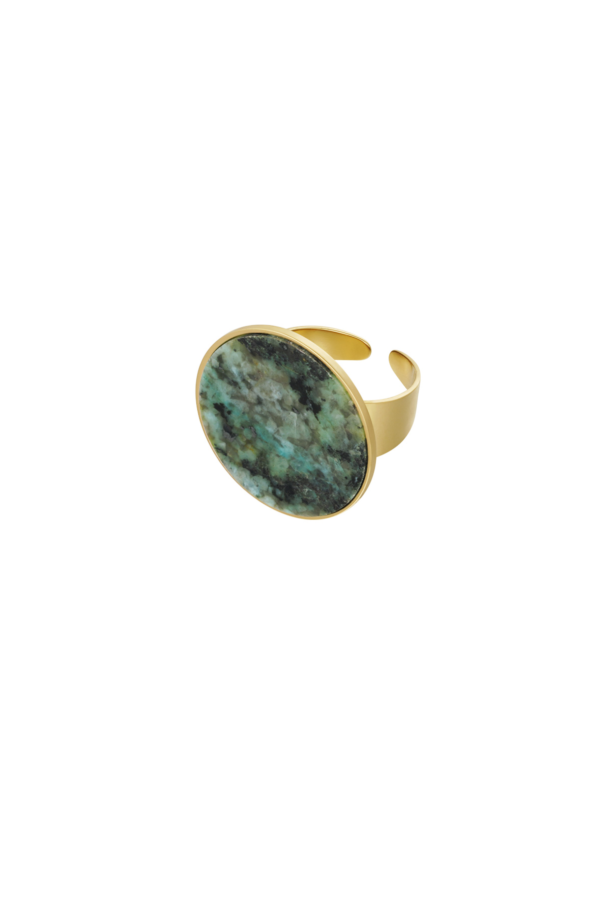 Ring ronde steen - goud/donkergroen h5 