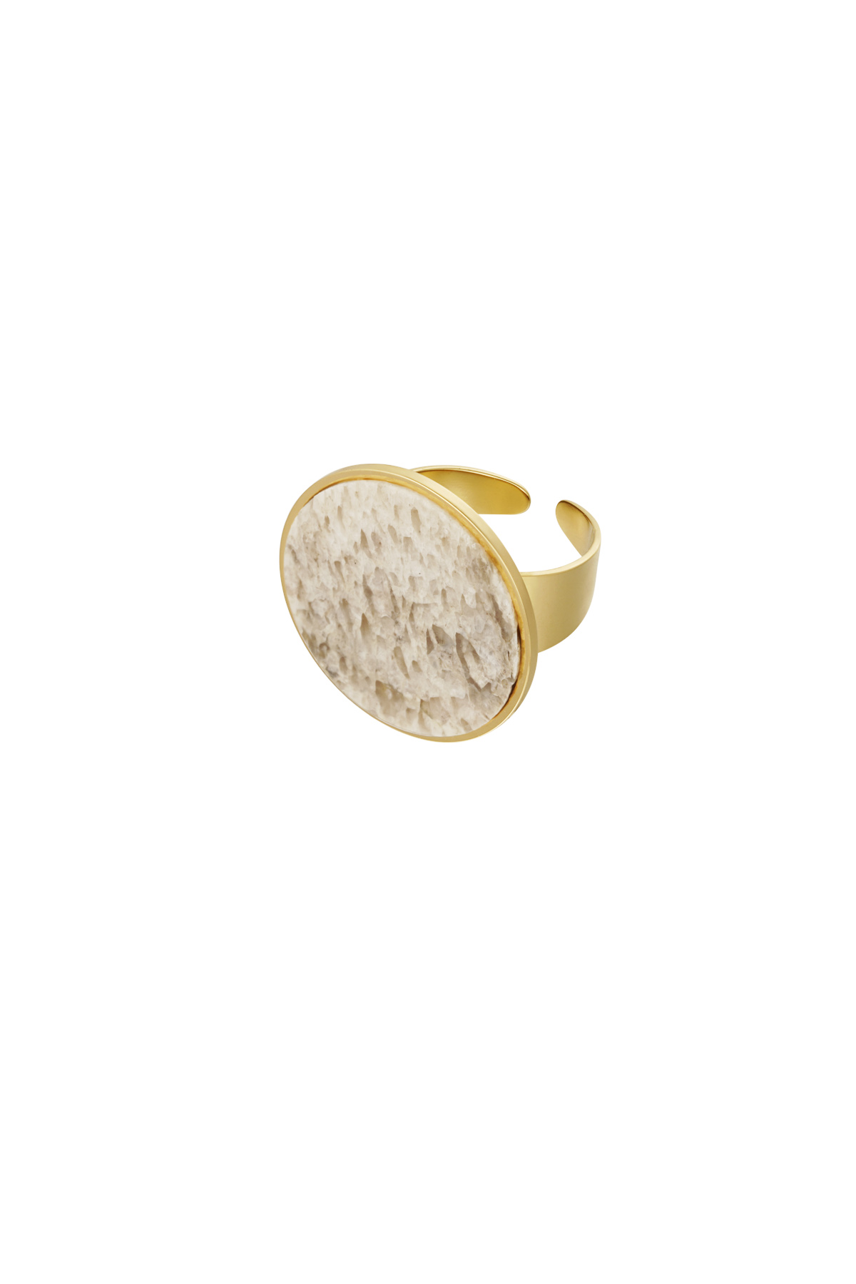 Ring round stone - gold/beige