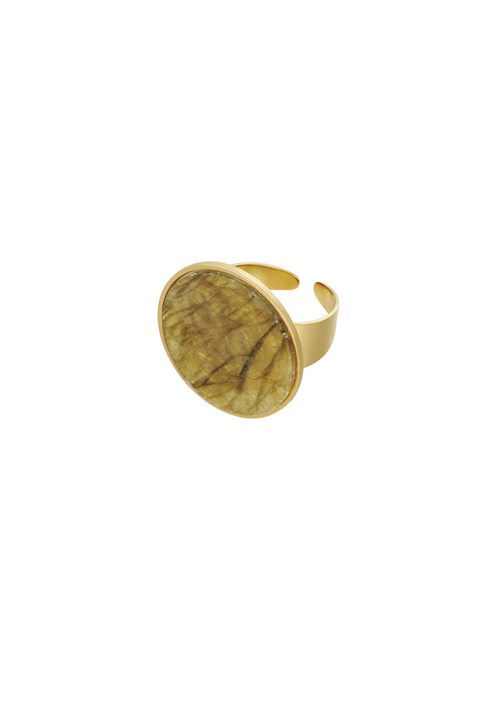 Ring ronde steen - goud/groen 