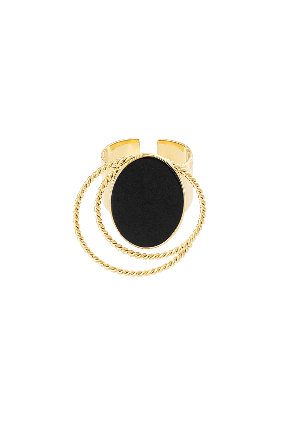 Ring stone with circles - gold/black 