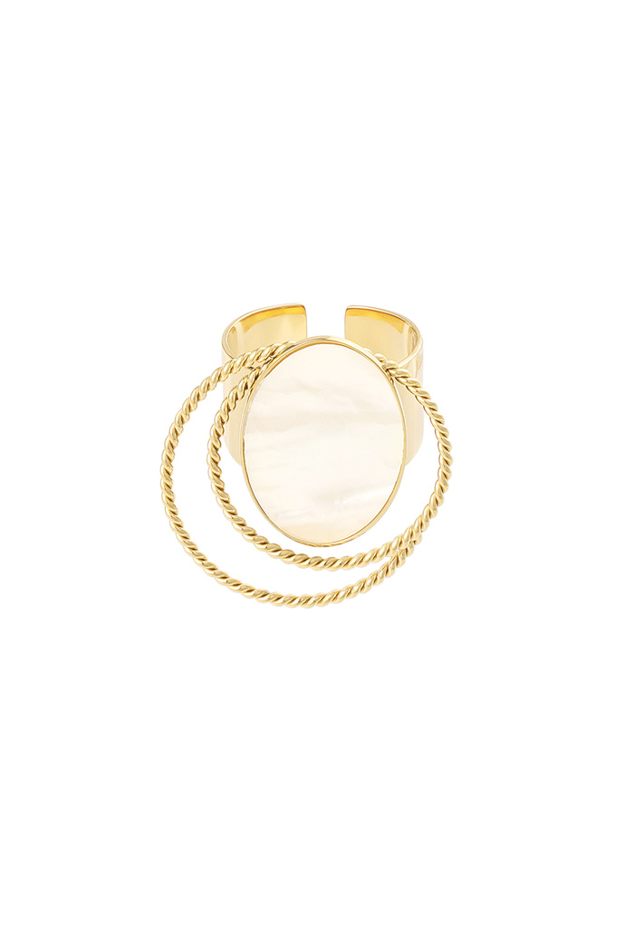 Ring stone with circles - gold/white 