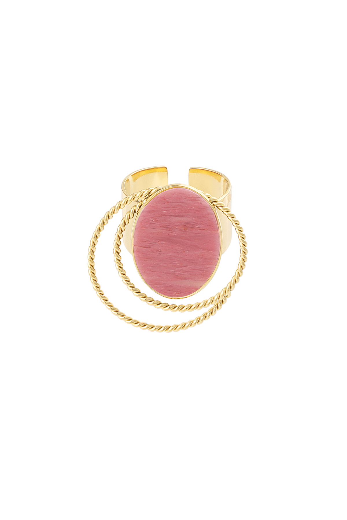 Ring steen met cirkels - goud/roze