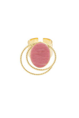 Ring steen met cirkels - goud/roze h5 