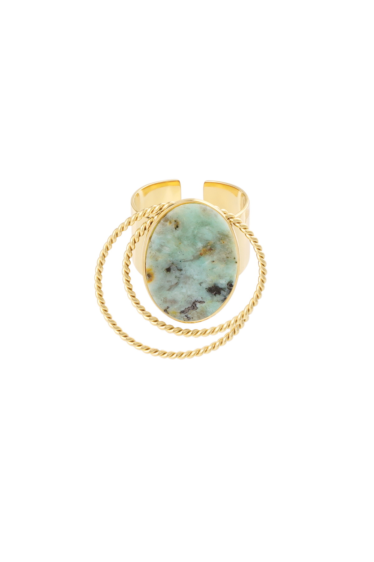 Ring stone with circles - gold/green h5 