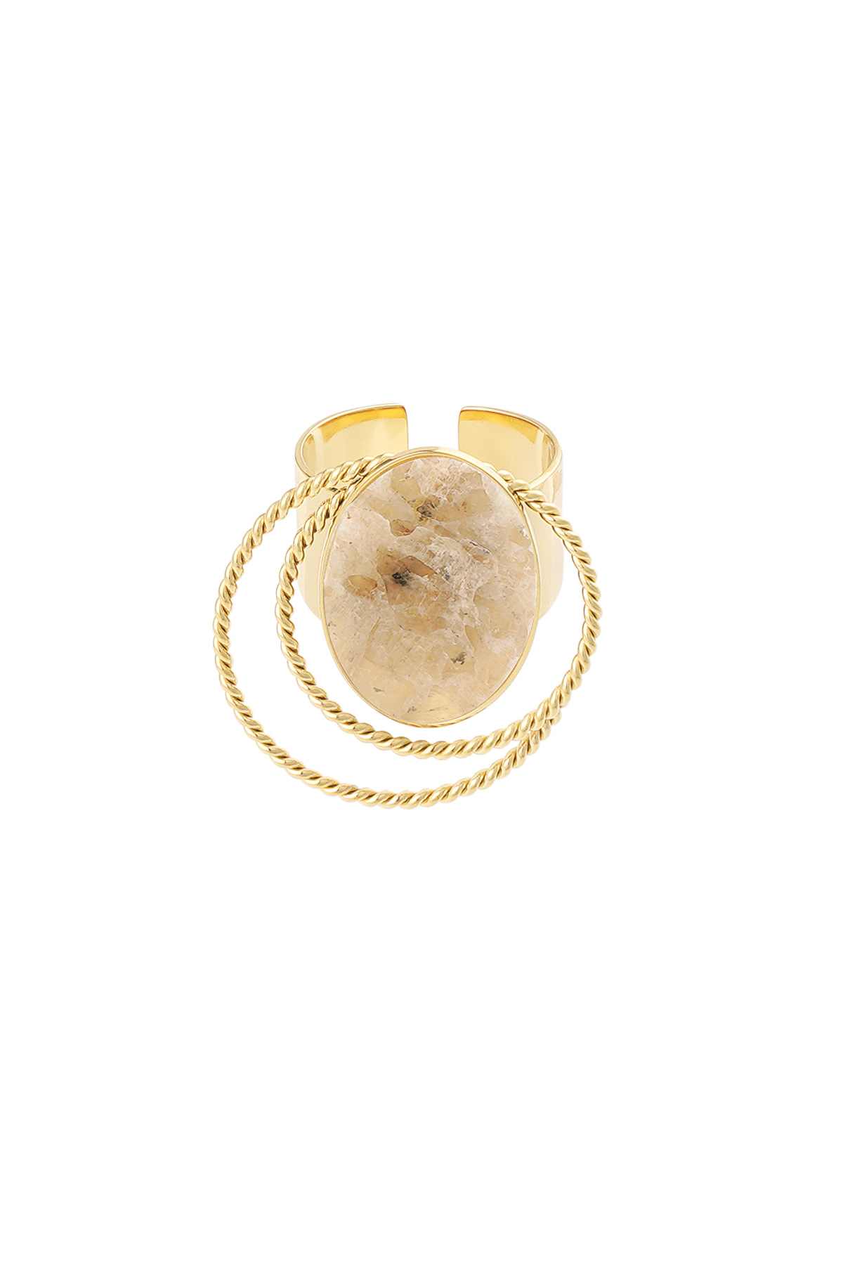 Anello pietra con cerchi - beige/oro h5 