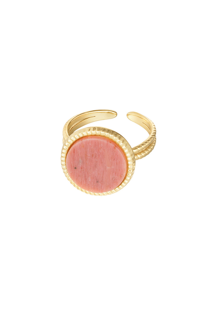 Ring round stone - gold/pink 