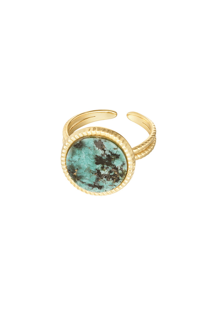 Ring ronde steen - goud/blauw 