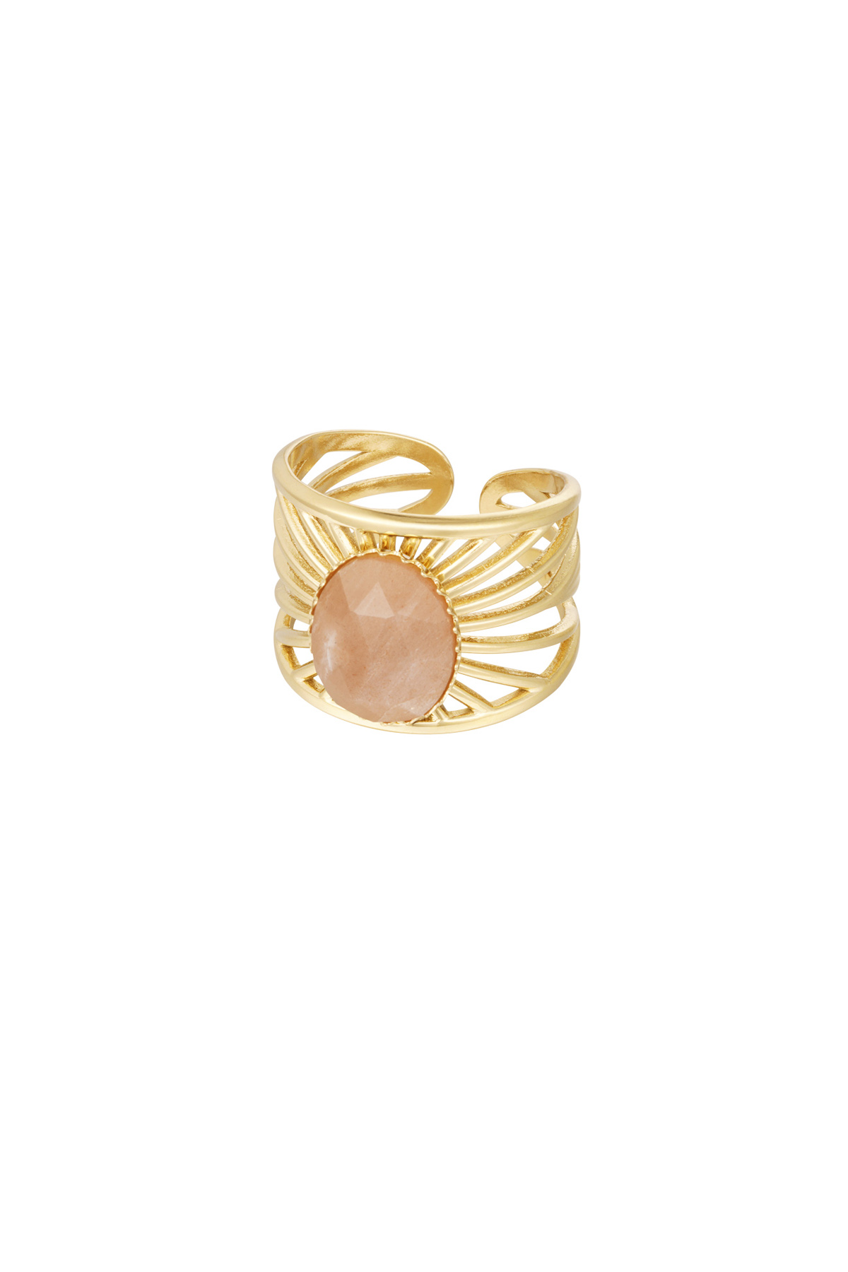 Ring graceful stripes with stone - Gold color/pink 2