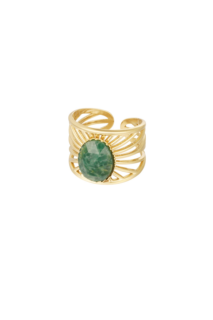 Ring graceful stripes with stone - gold / green 