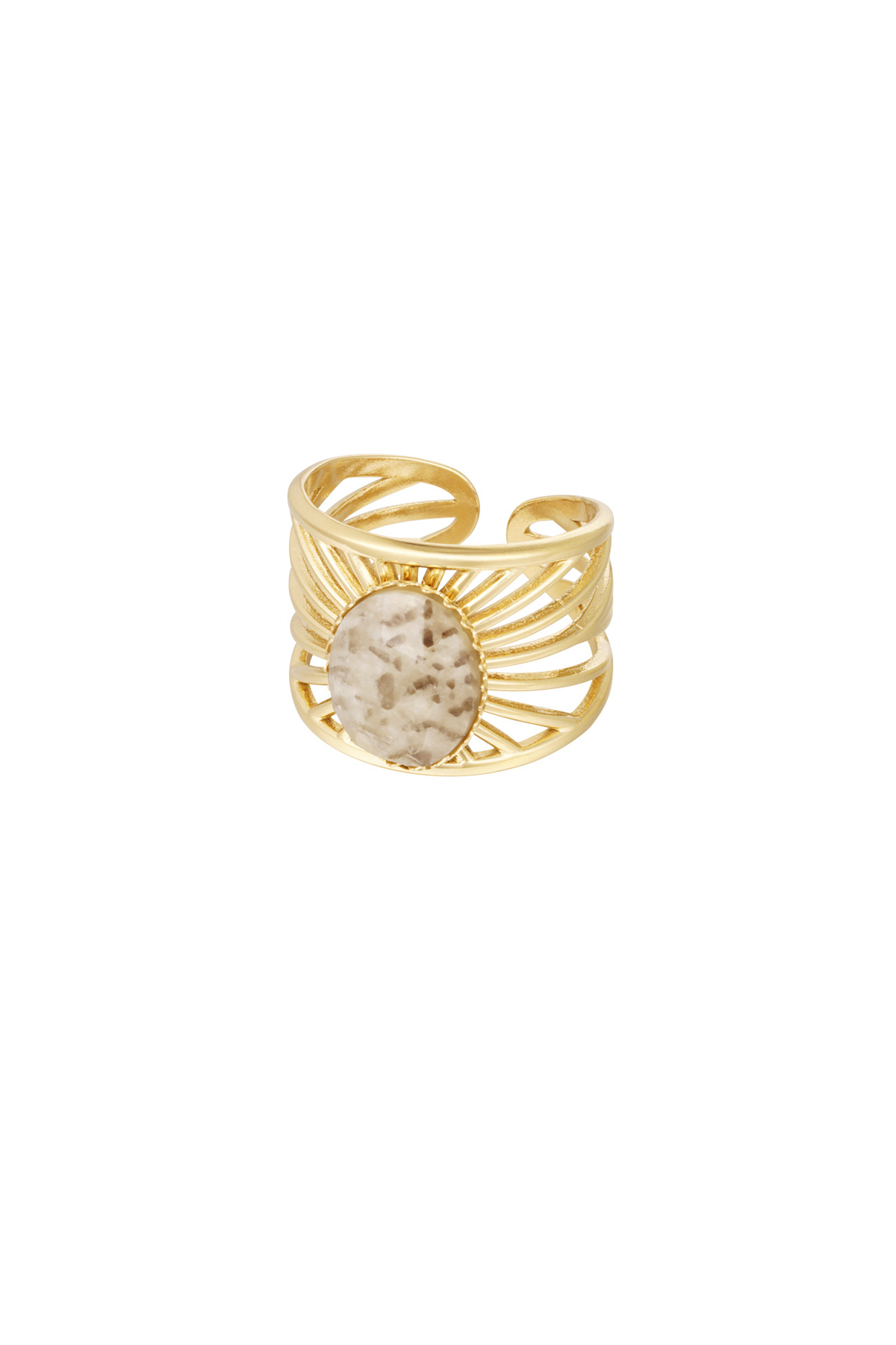 Ring graceful stripes with stone - gold/beige h5 