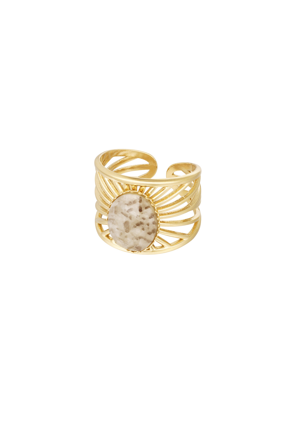 Ring graceful stripes with stone - Gold color/beige