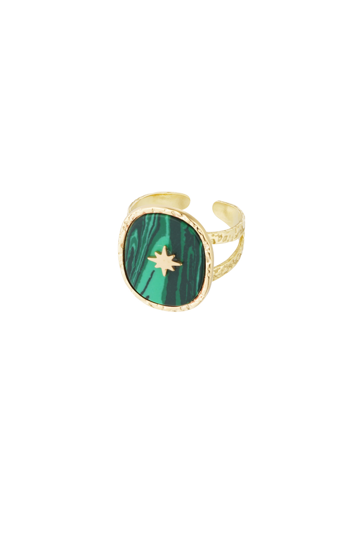 Ring steen met ster - goud/groen