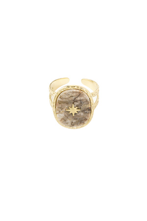 Ring steen met ster - goud/beige h5 