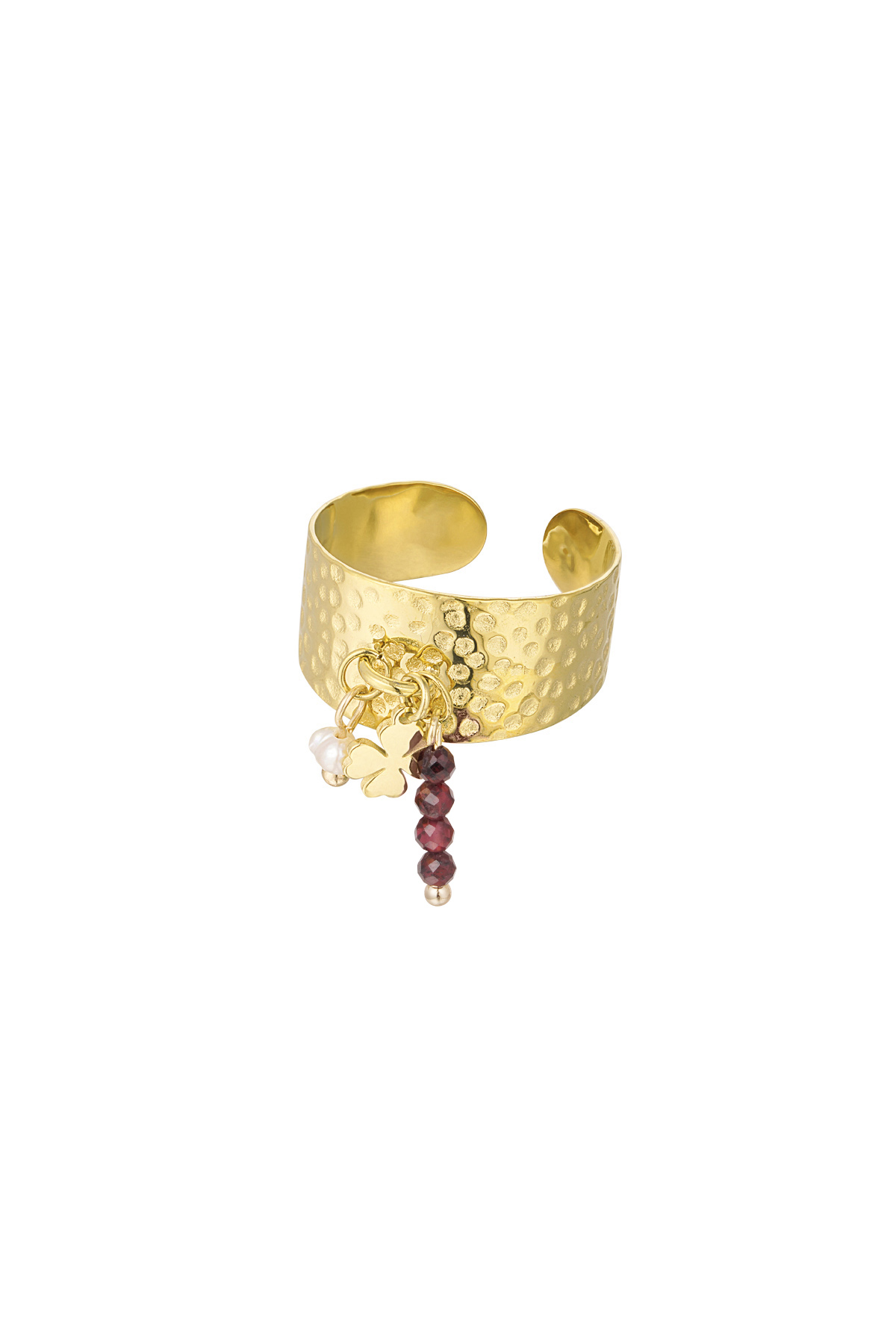 Ring met bedels en print - goud/paars