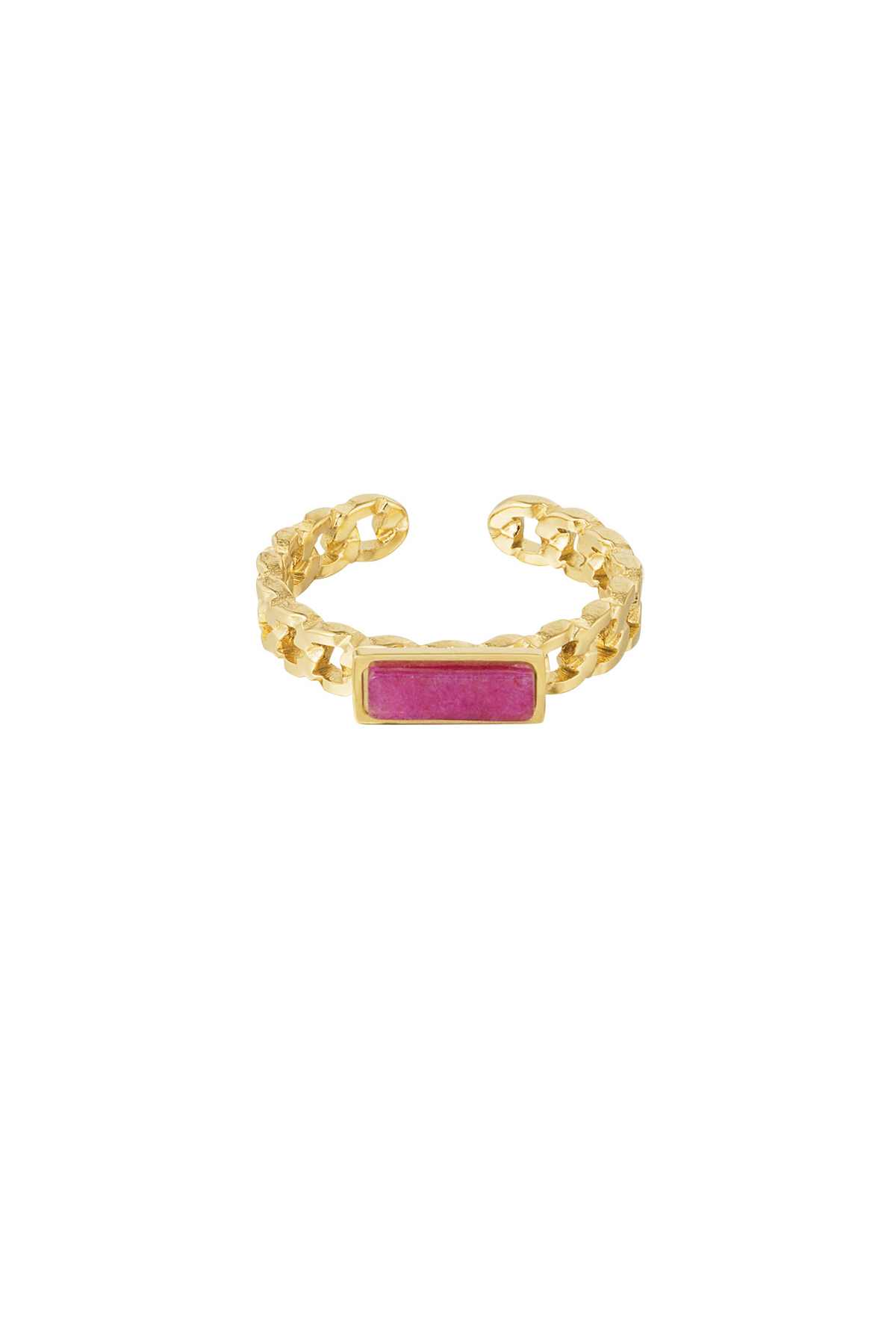 Ring links thin stone - Gold color/fuchsia 2