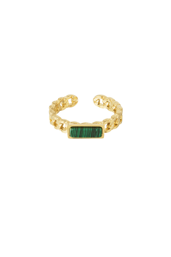 Ring links thin stone - gold/dark green 