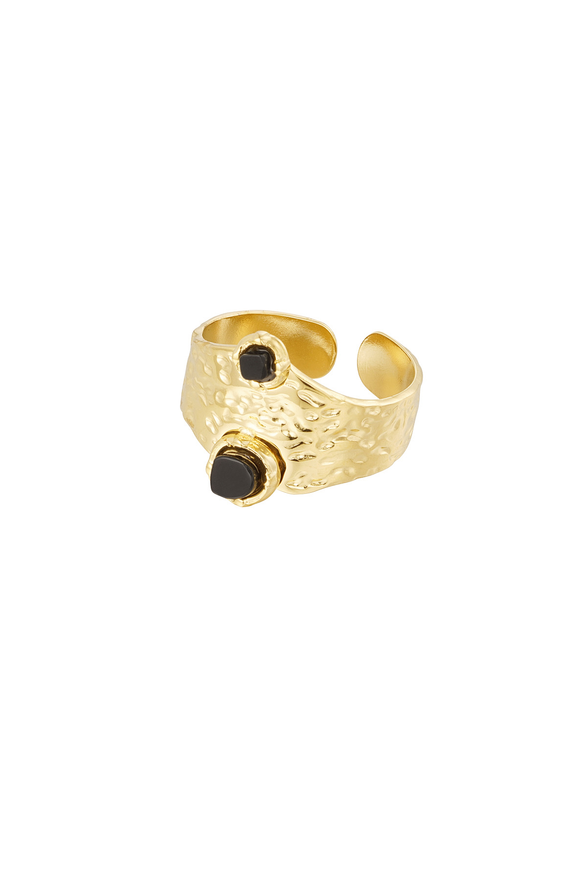 Robuuste ring met dubbele steen - zwart Goud kleur 2