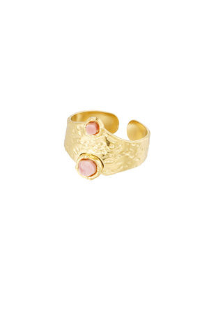 Robuuste ring met dubbele steen - roze goud h5 