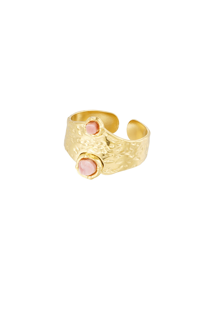 Robuuste ring met dubbele steen - roze goud 