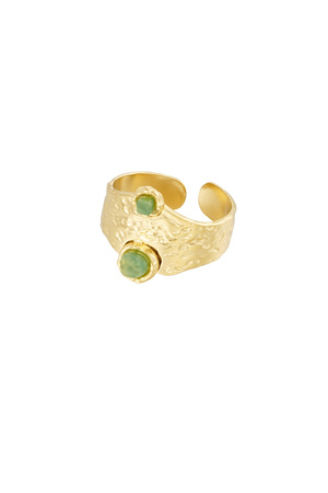Robuuste ring met dubbele steen - groen goud h5 
