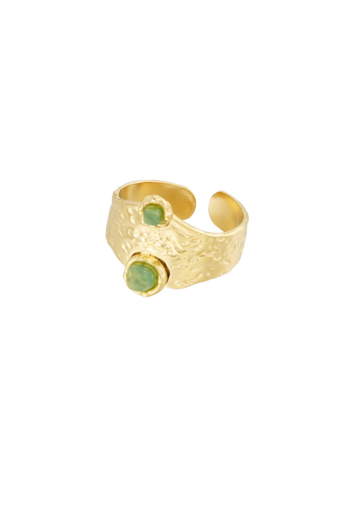Robuuste ring met dubbele steen - groen goud 