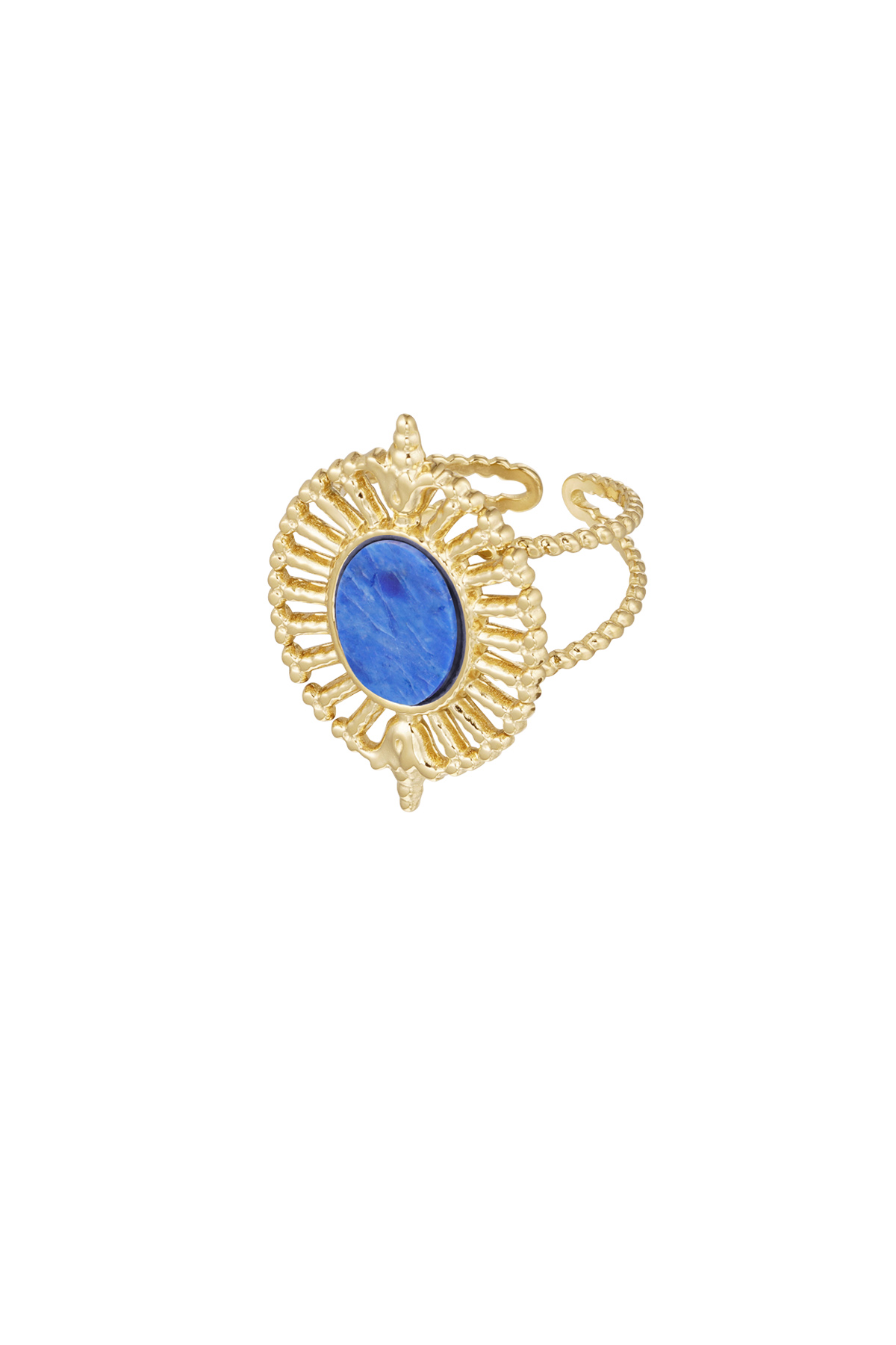 Ring waaier met steen -  blauw goud