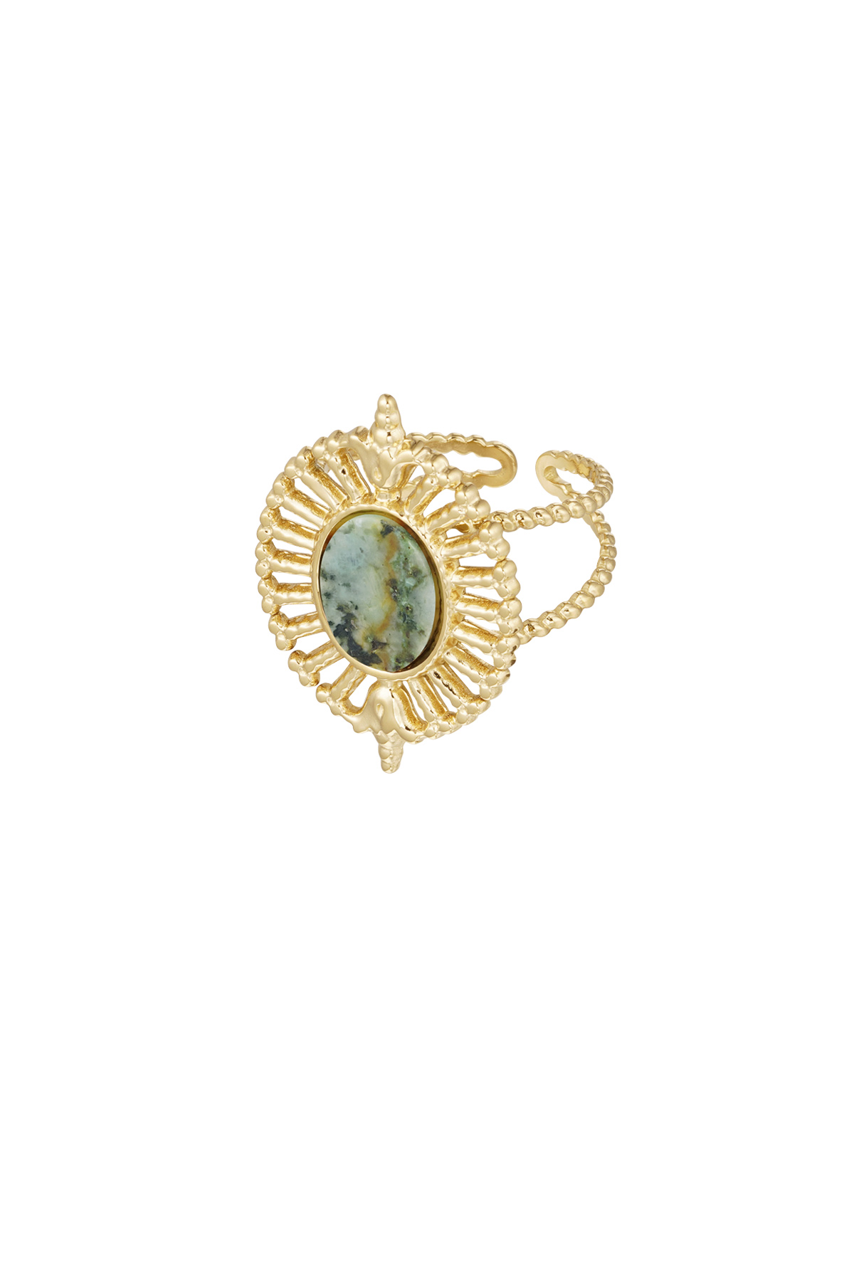 Ring fan with stone - green gold h5 