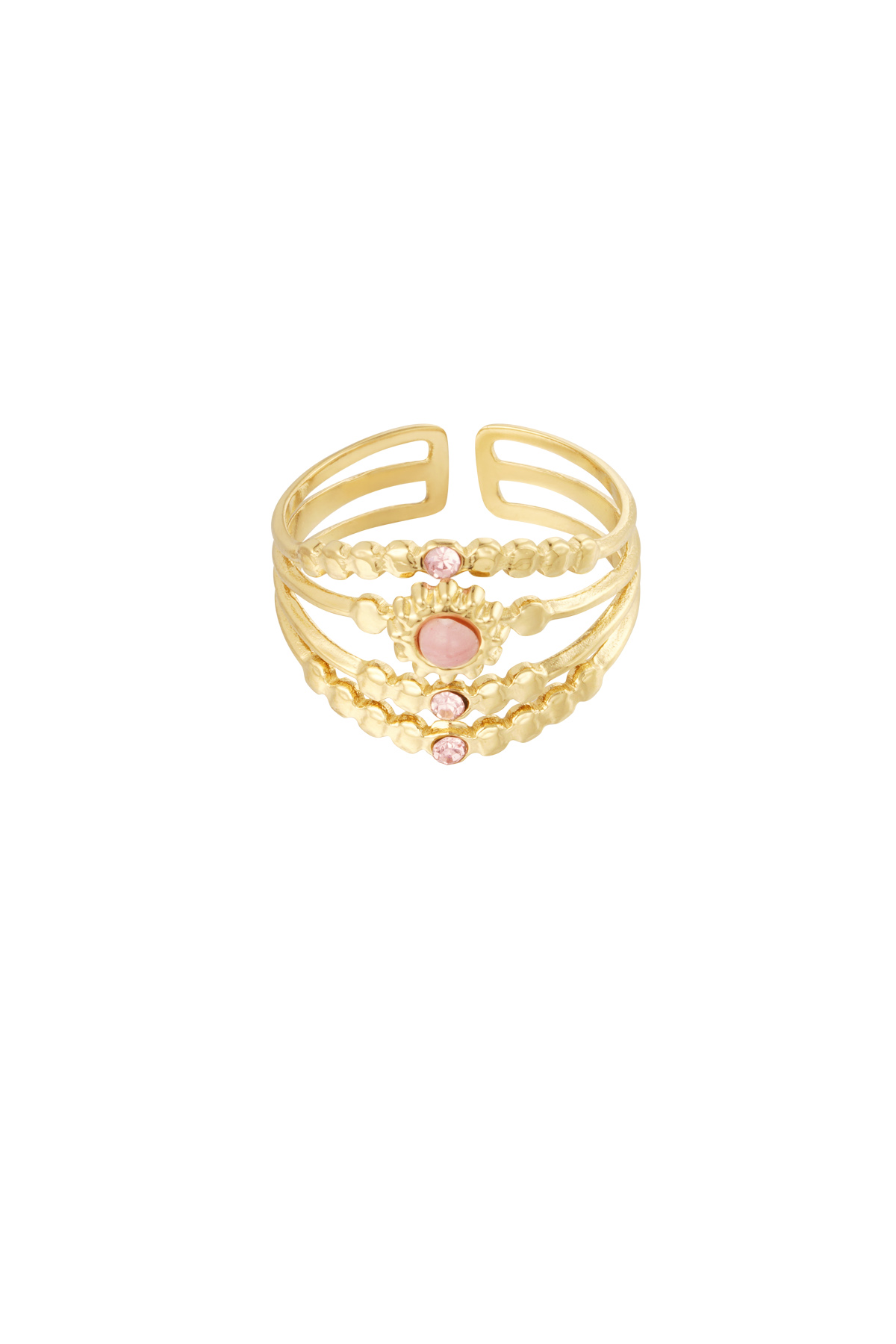 Ring vierlagig mit Steinen - Gold/Rosa