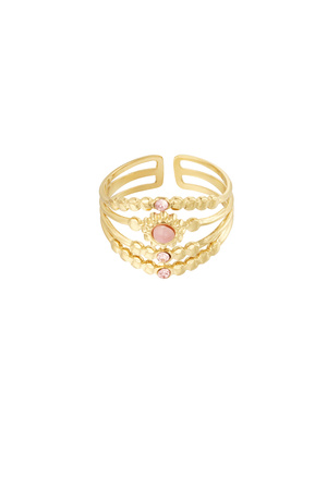 Ring vierlaags met steentjes - goud/roze h5 