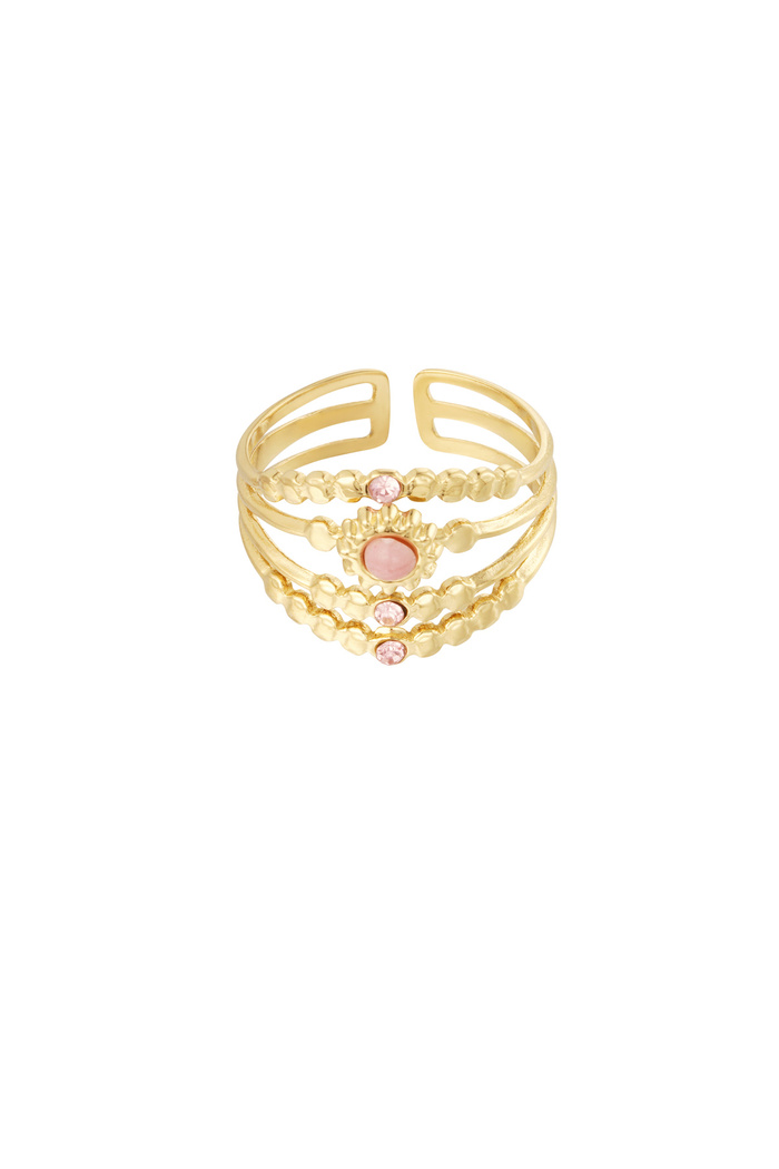 Ring vierlaags met steentjes - goud/roze 