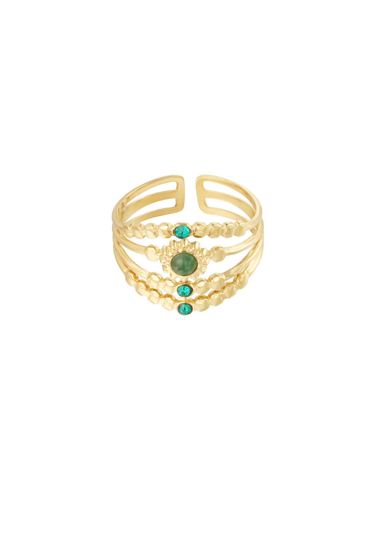Ring four-layer with stones - gold/green 