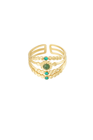Ring four-layer with stones - gold/green h5 