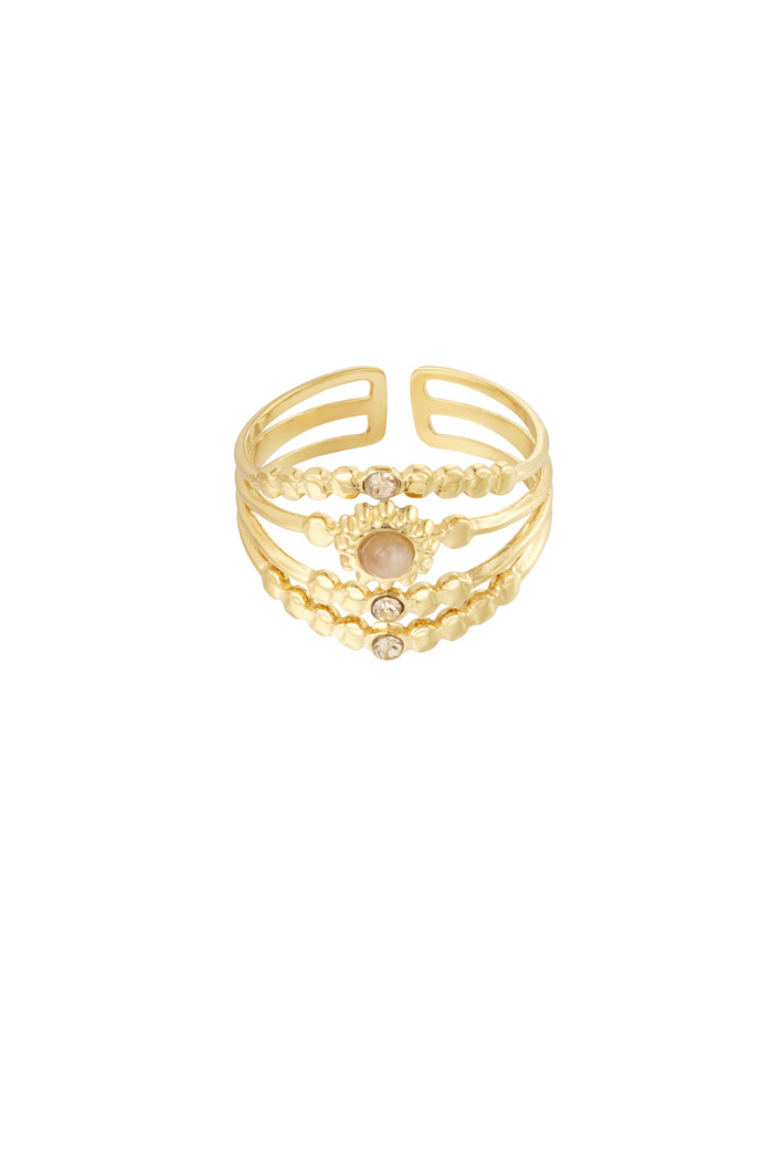 Ring four-layer with stones - gold/beige 