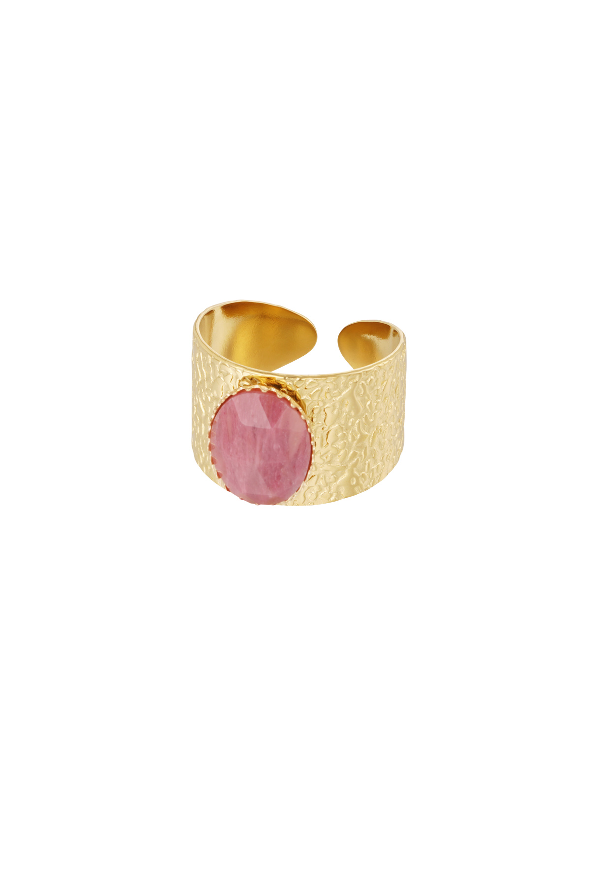 Robuuste ring met steen - roze goud