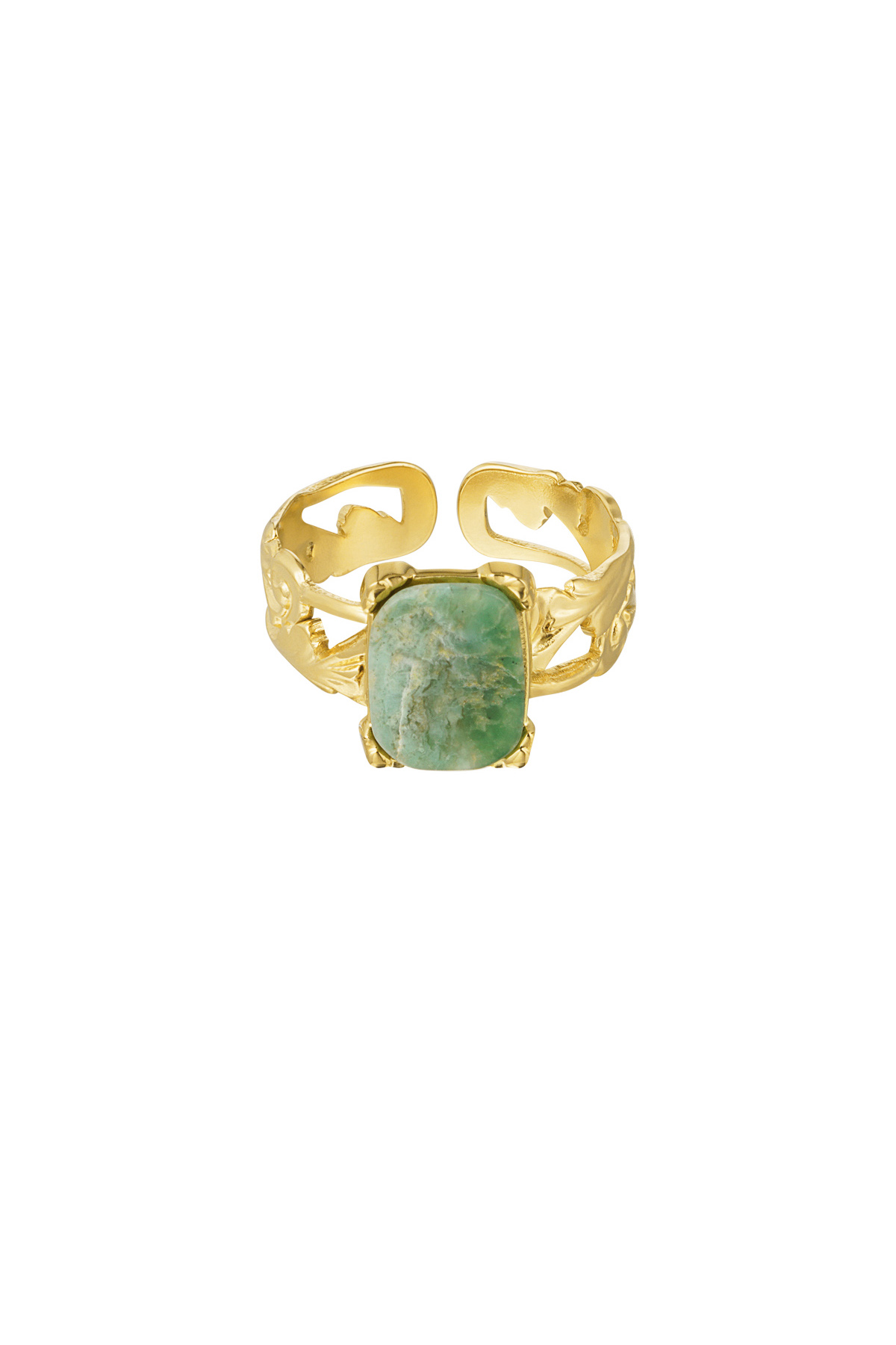 Anillo elegante piedra rectangular - oro/verde h5 