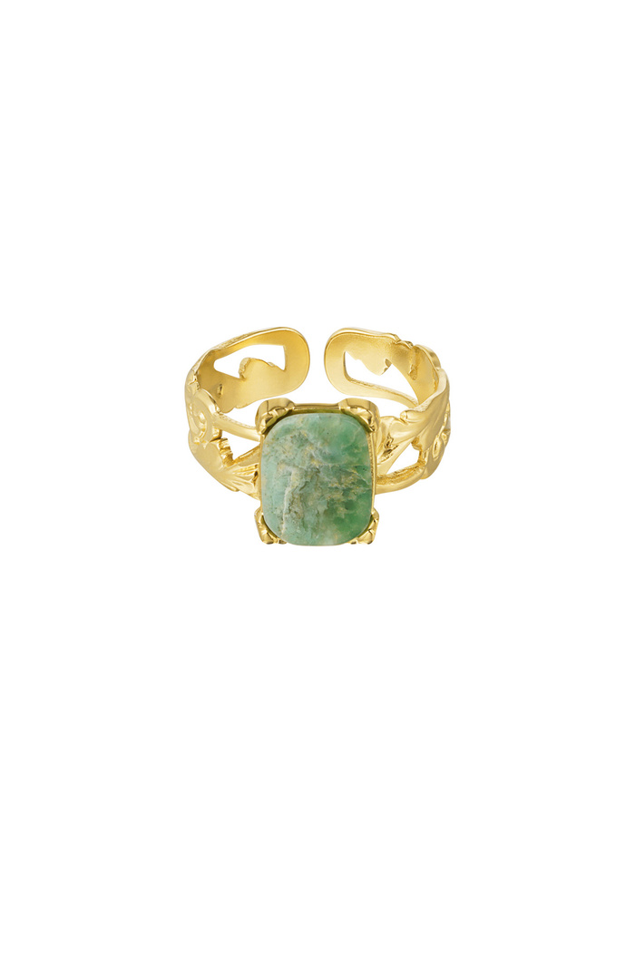 Ring elegant rectangular stone - gold/green 