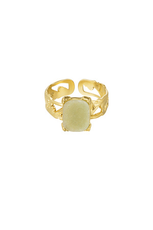 Ring sierlijk rechthoekige steen - goud/lime h5 