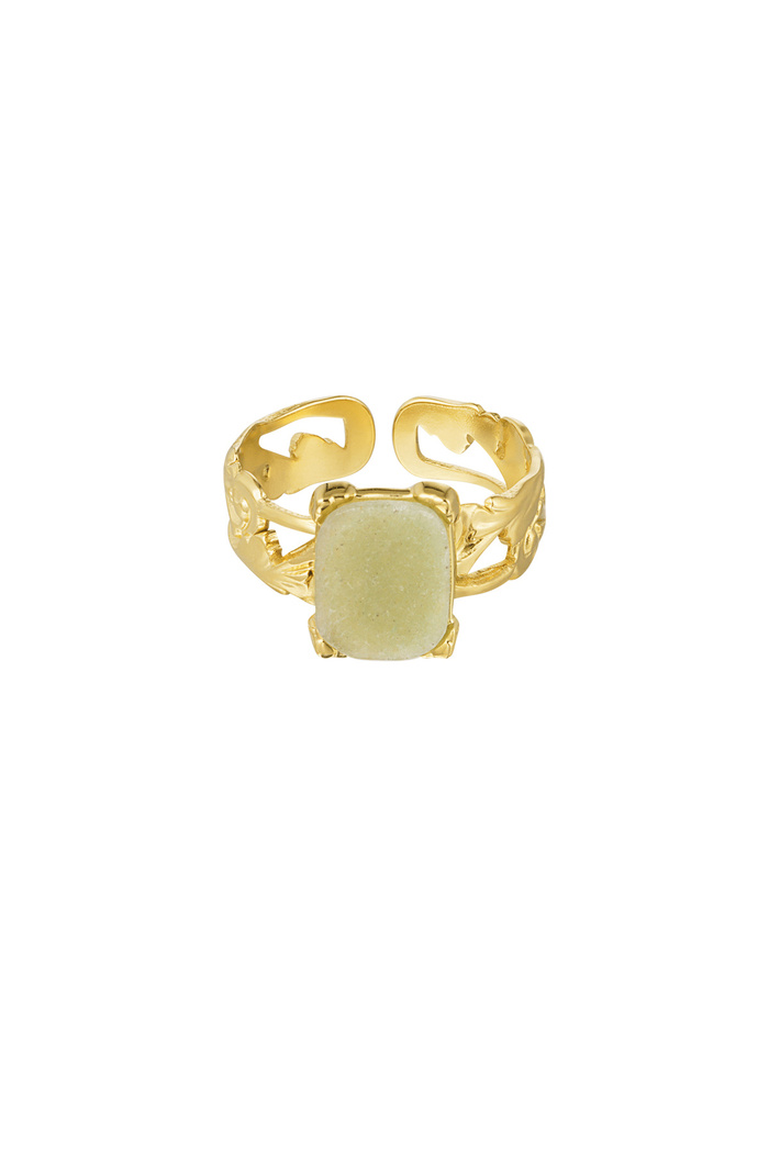 Ring graceful rectangular stone - gold/lime 