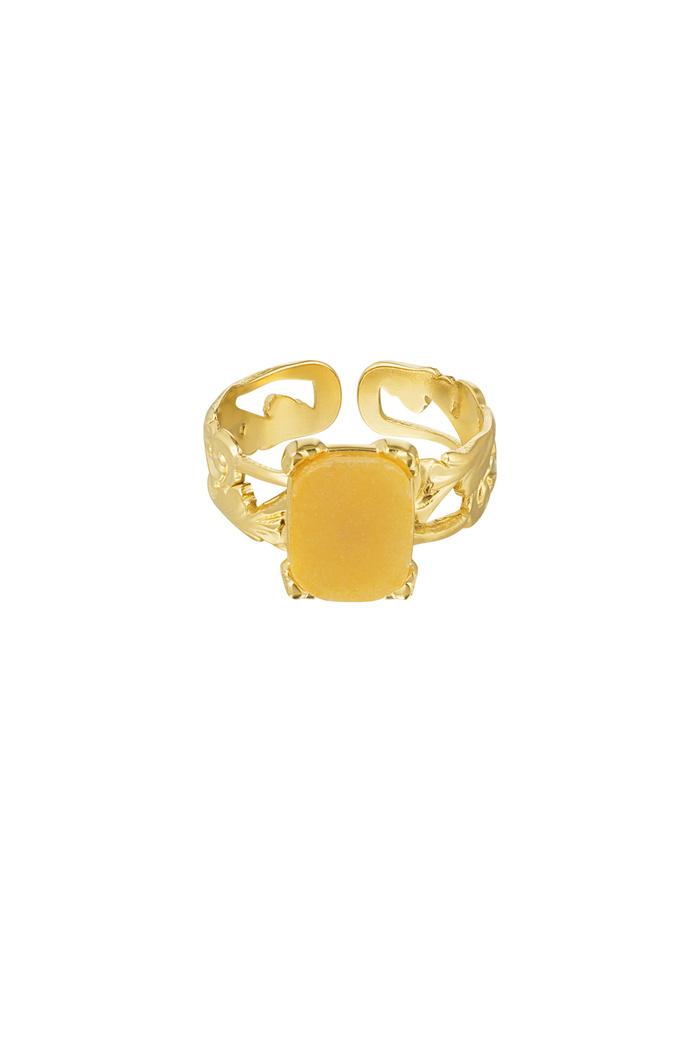 Ring elegant rectangular stone - gold/orange 