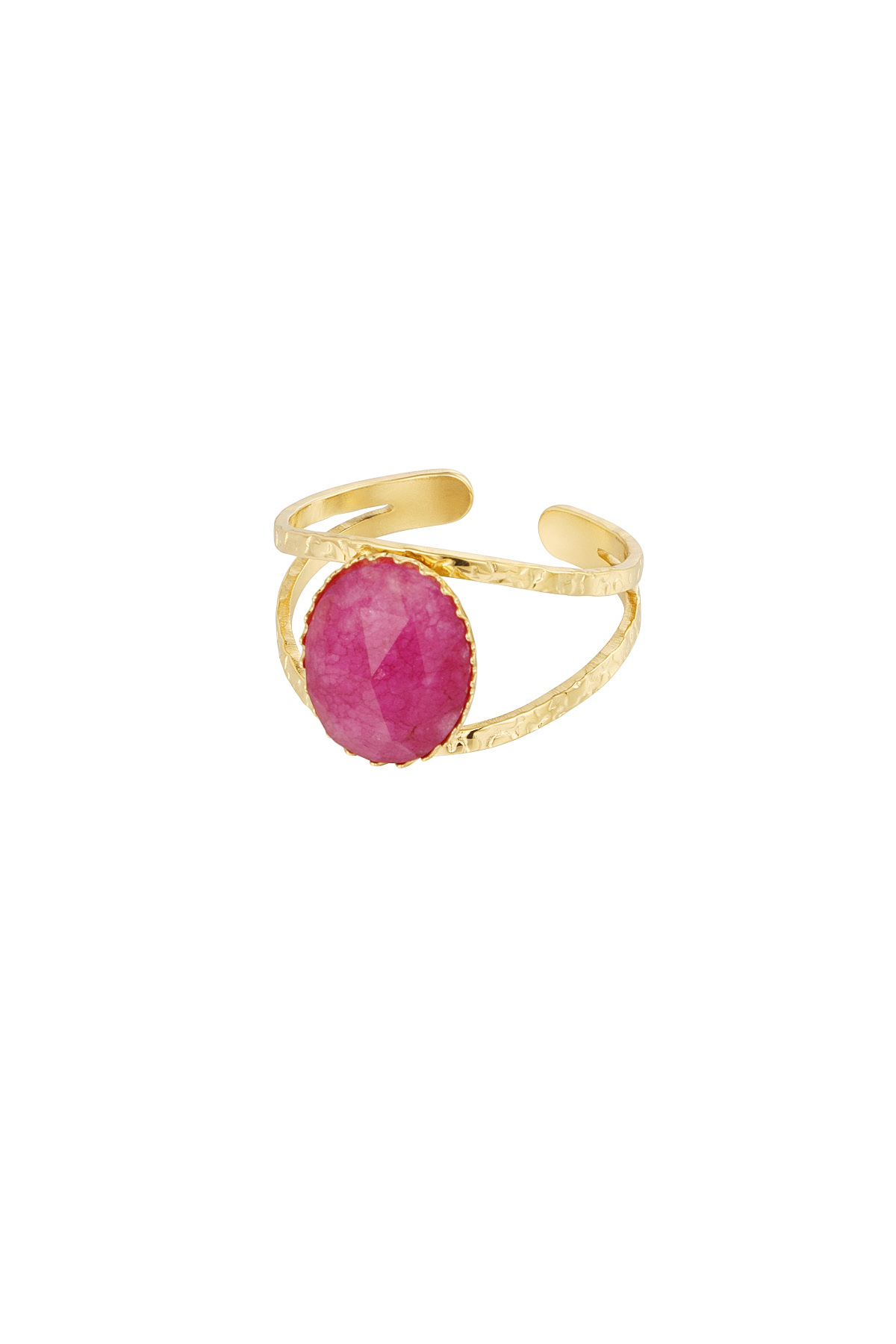 Anillo abierto robusto con piedra - fucsia