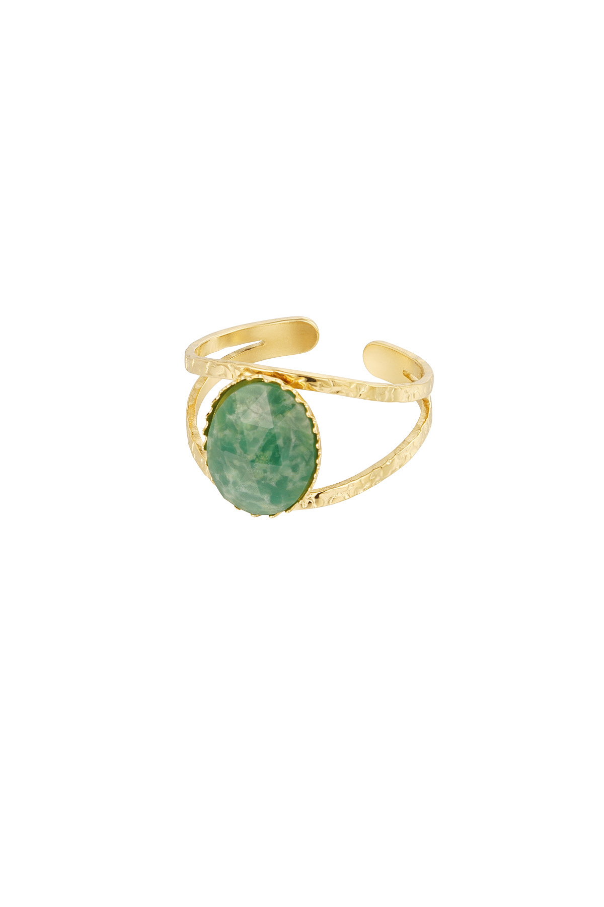 Robust open ring with stone - green gold h5 