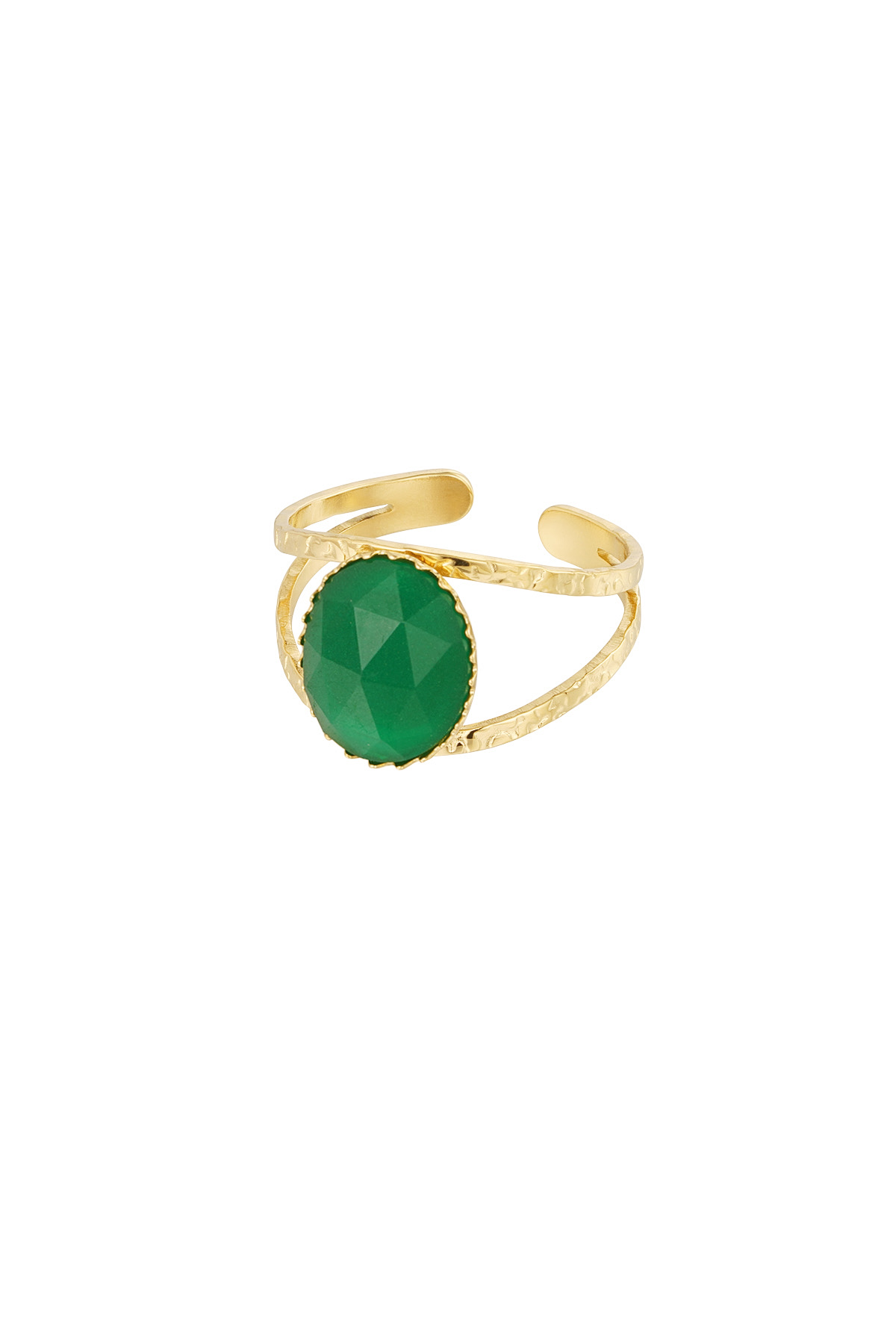 Robust open ring with stone - green h5 