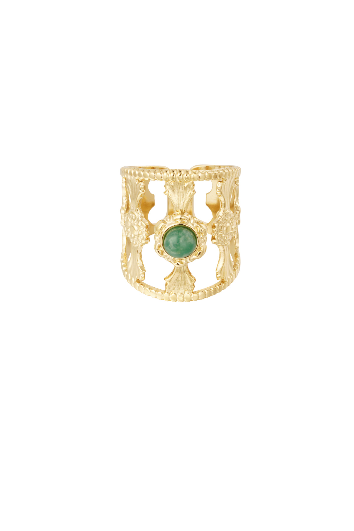 Graceful ring with stone - green gold h5 