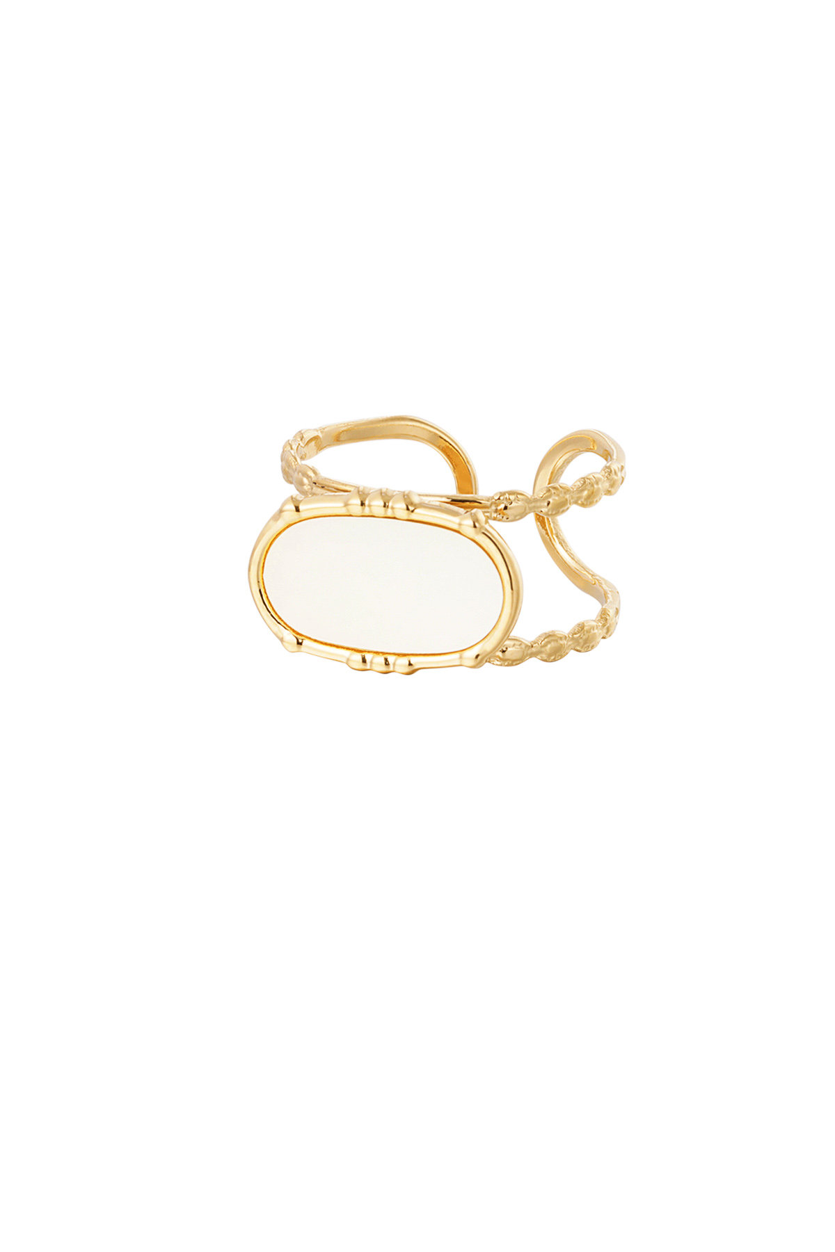 Ring classic elongated stone - Gold color/white 2