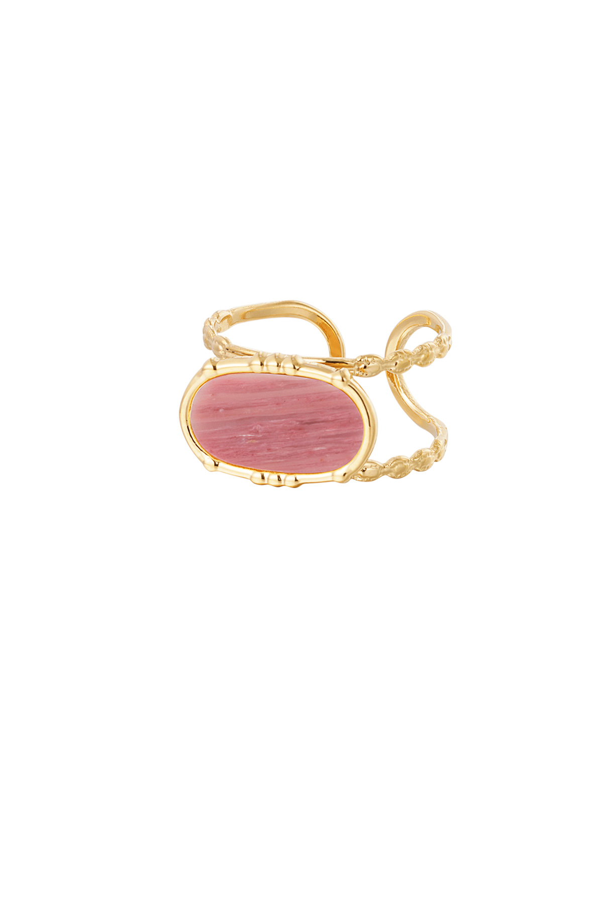 Ring klassiek langwerpige steen - goud/roze h5 