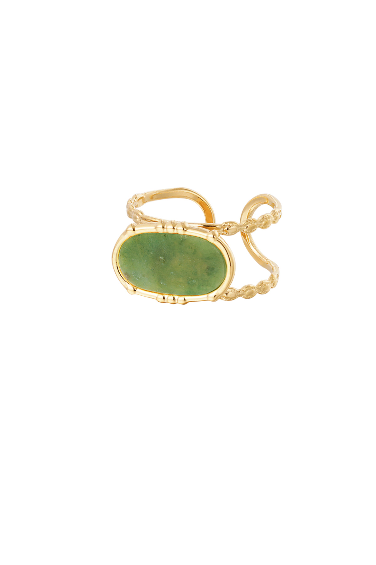 Anello classico pietra allungata - oro/verde h5 