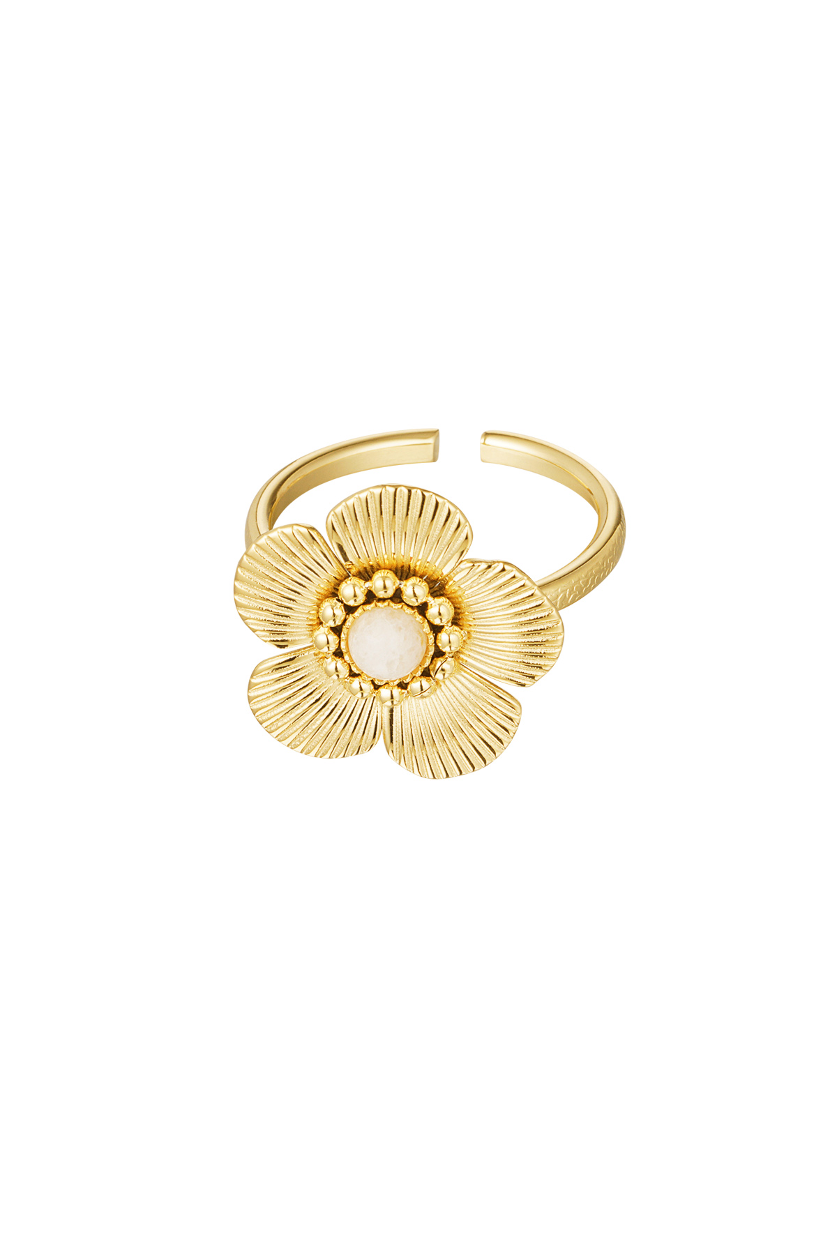 Ring bloem met steen - goud/off-white