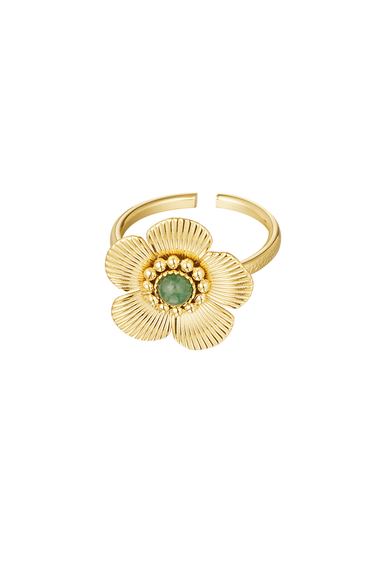 Ring bloem met steen - goud/groen