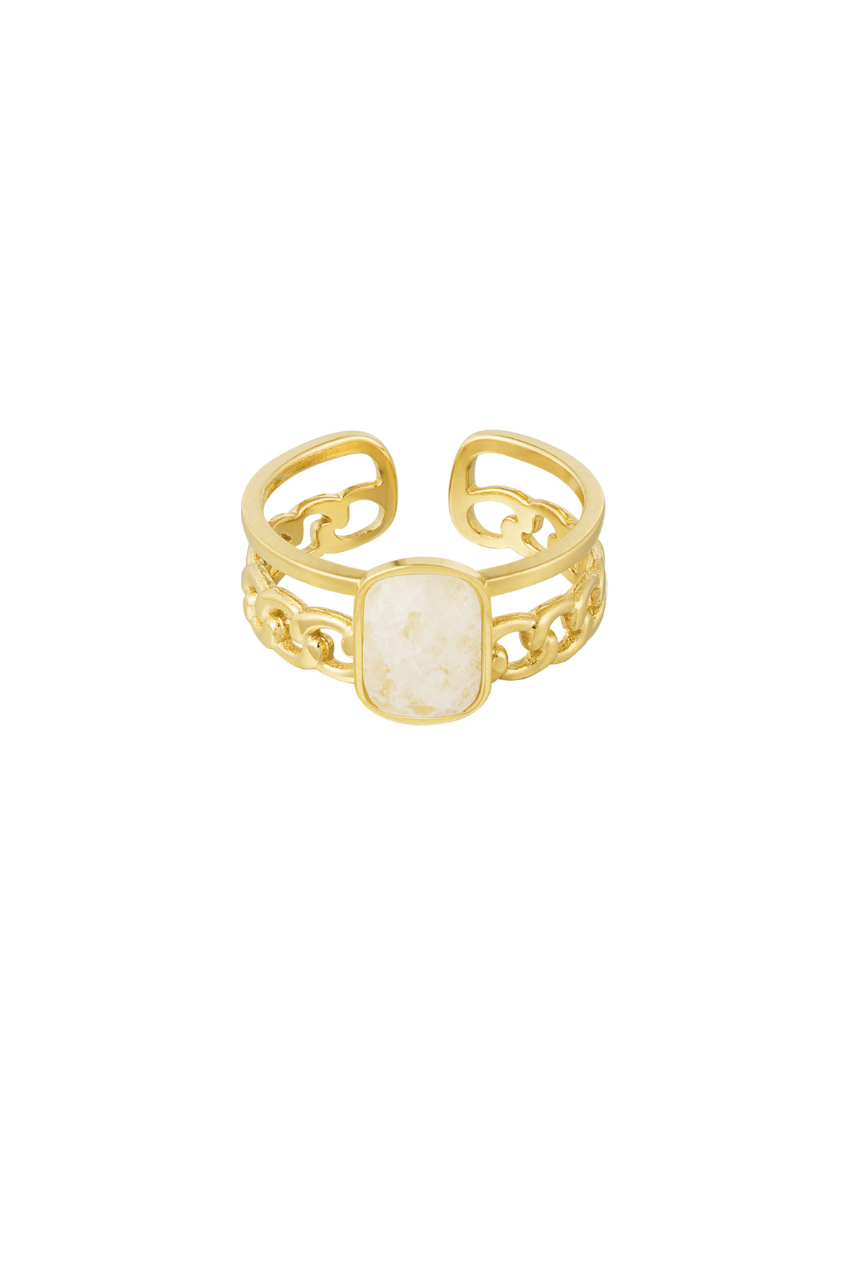 Eleganter Ring mit Stein – Gold/Offwhite